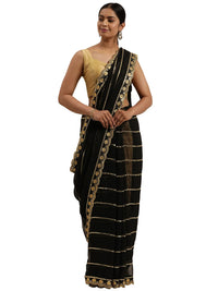Sunderani Women's  Designer Black Georgette Embroidered Fashion Designing Saree for Women (Sund KK BLACK)