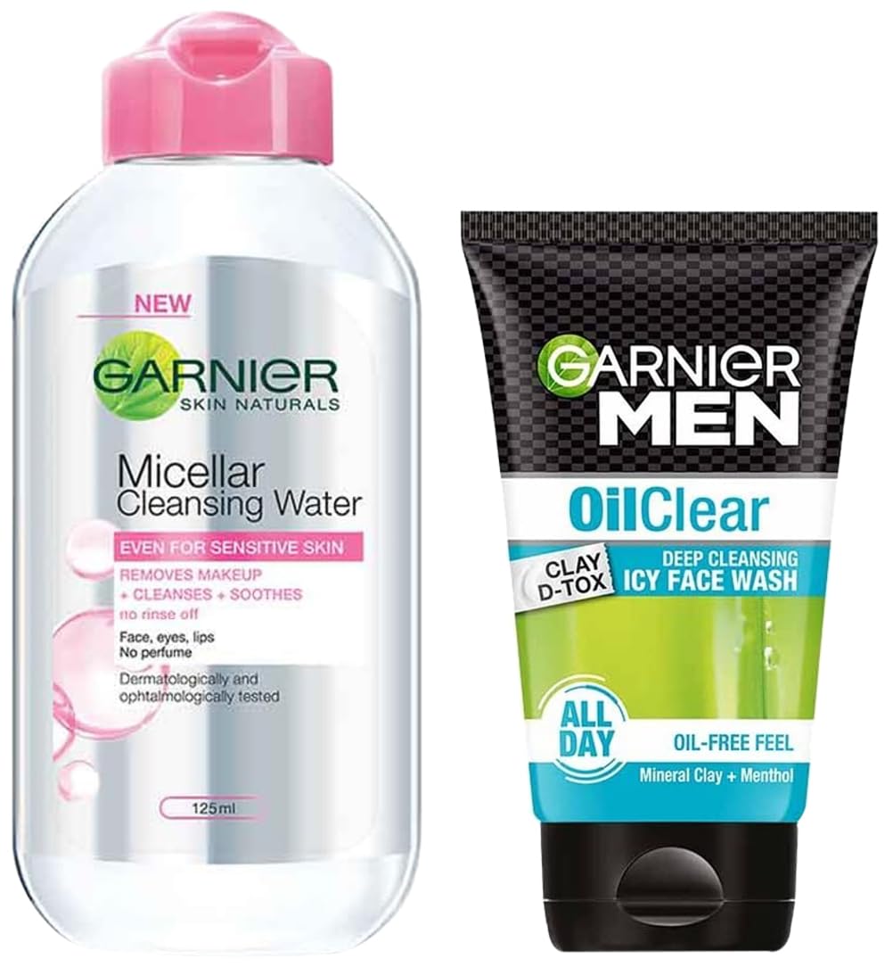 Garnier Skin Naturals Micellar Cleansing Water, 125Ml+ Men Oil Clear Deep Cleansing Facewash, 100G