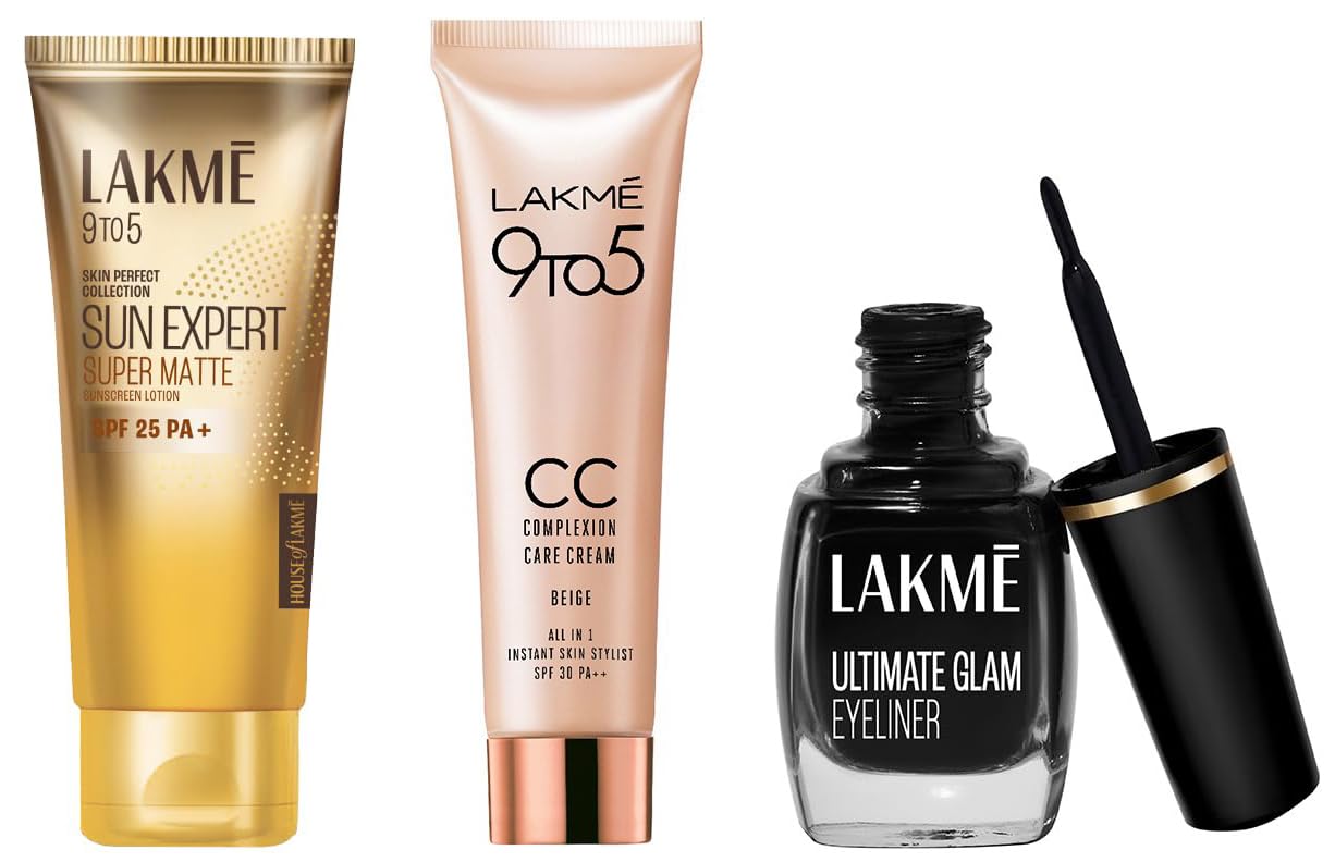 LAKMÉ Pond's Light Moisturizer & Lakme 9 To 5 Cc Cream Mini, 01 - Beige, 9 G & Lakme Insta Eye Liner 9Ml, Black Semi Matte Eyeliner