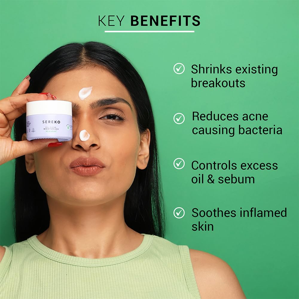 Sereko Oil Clear Face Moisturizer with NMF for Oily & Acne-Prone Skin | Controls Oil, Dehydrated Skin, Soothes Redness & Improves Texture | Lightweight, Non-Greasy Formula | Acne Cream 50ml