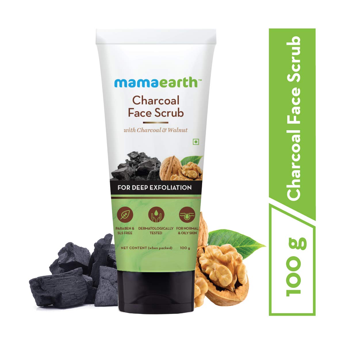 Mamaearth Charcoal Face Scrub for Oily and Normal skin, with Charcoal and Walnut for Deep Exfoliation - 100g