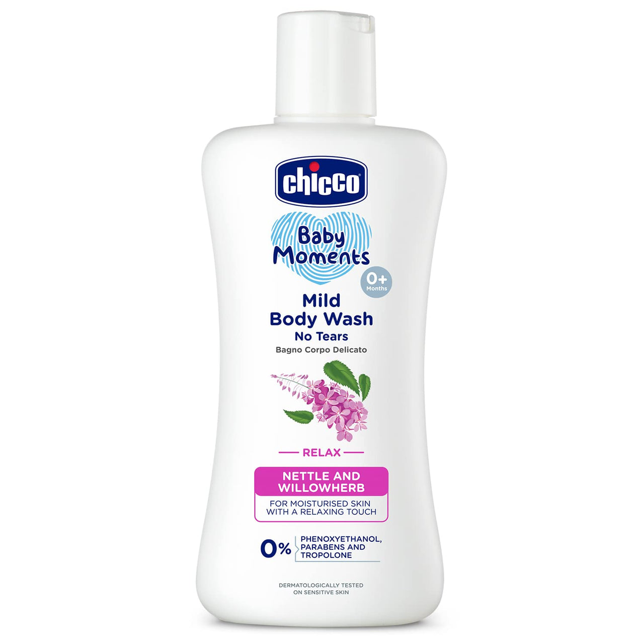 Chicco Baby Moments Mild Gel Body Wash - Relax, 200Ml | With Nettle & Willowherb | No Tears Formula With Natural Ingredients For Moisturized Skin|Phenoxyethanol, Parabens & Lauryl Sulphates Free
