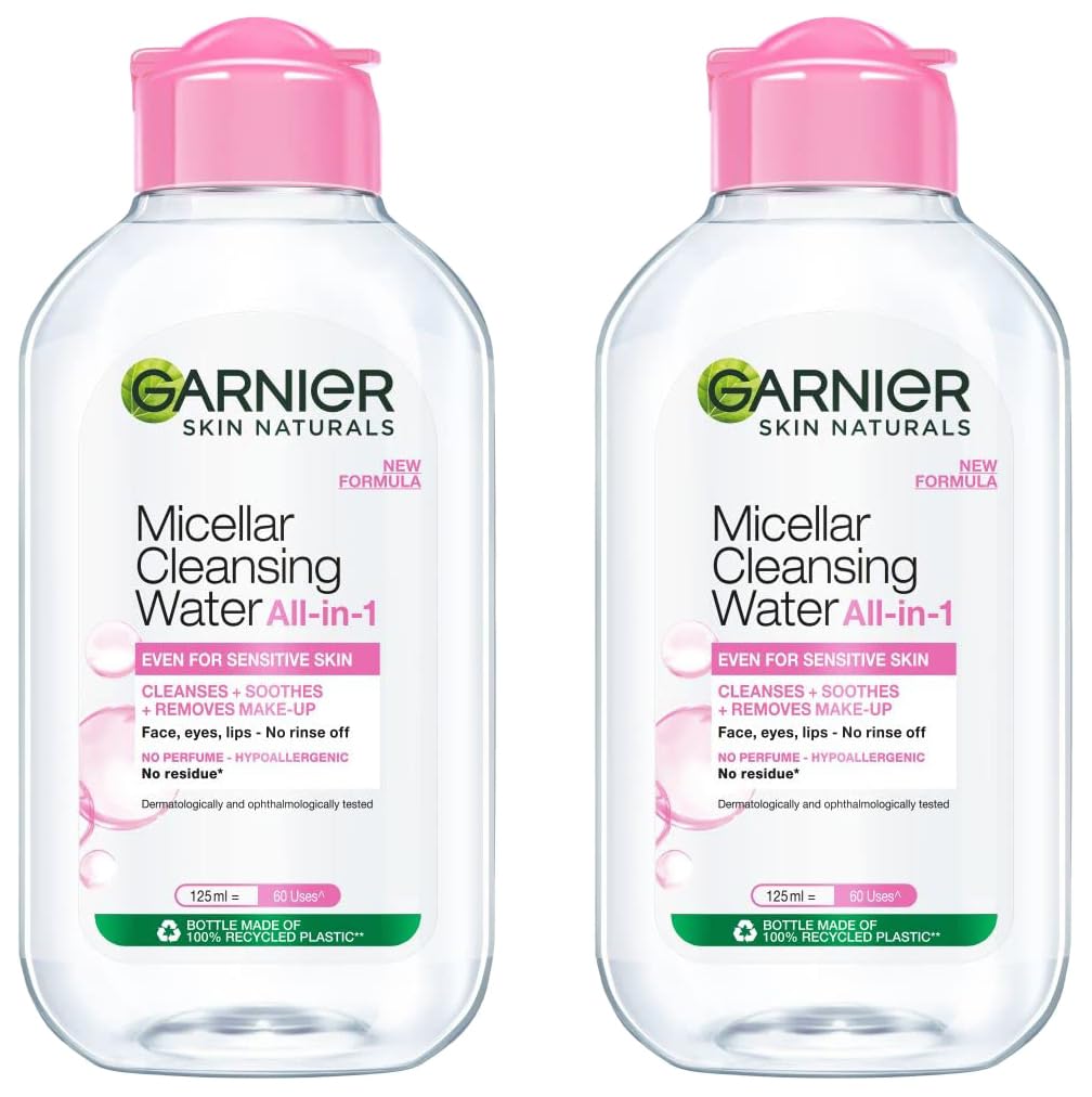 Garnier Skin Naturals, Cleansing Water, Hydrating & Soothing, Micellar Cleansing Water, 125 ml (Pack of 2)