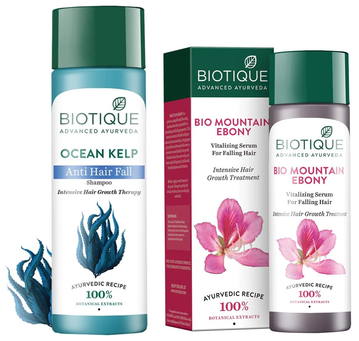 Biotique Bio Mountain Ebony Vitalizing Serum For Falling Hair Intensive Hair Growth Treatment, 120ML And Biotique Bio Kelp Fresh Growth Protein Shampoo, 190ml