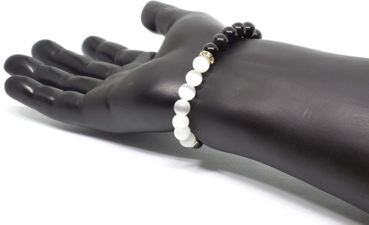 Natural Black Obsidian Crystal Bracelet - Chakra Healing Selenite Agate for Energy Balancing