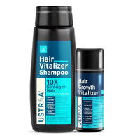 Ustraa Hair Vitalizer Kit - Hair Vitalizer Shampoo - 250ml - with Biotin | Dermatologically Tested & Hair Growth Vitalizer - 100ml | Promotes Hair Growth with Redensyl & Saw Palmetto Extract