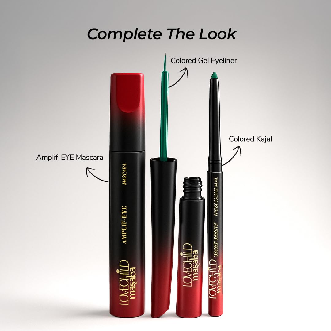LoveChild Masaba Colored Kajal, Spicy Shimla (Green)- Intense Color, Smooth Glide, Waterproof, Smudge-Proof Eye Pencil with Almond Oil, 0.3 g
