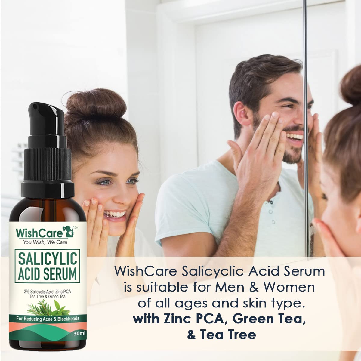 WishCare 2% Salicylic Acid Serum for Active Acne/Acne Marks & Blackheads with Zinc PCA, Tea Tree & Green Tea - 30 ml, Clear, (WSAS30)