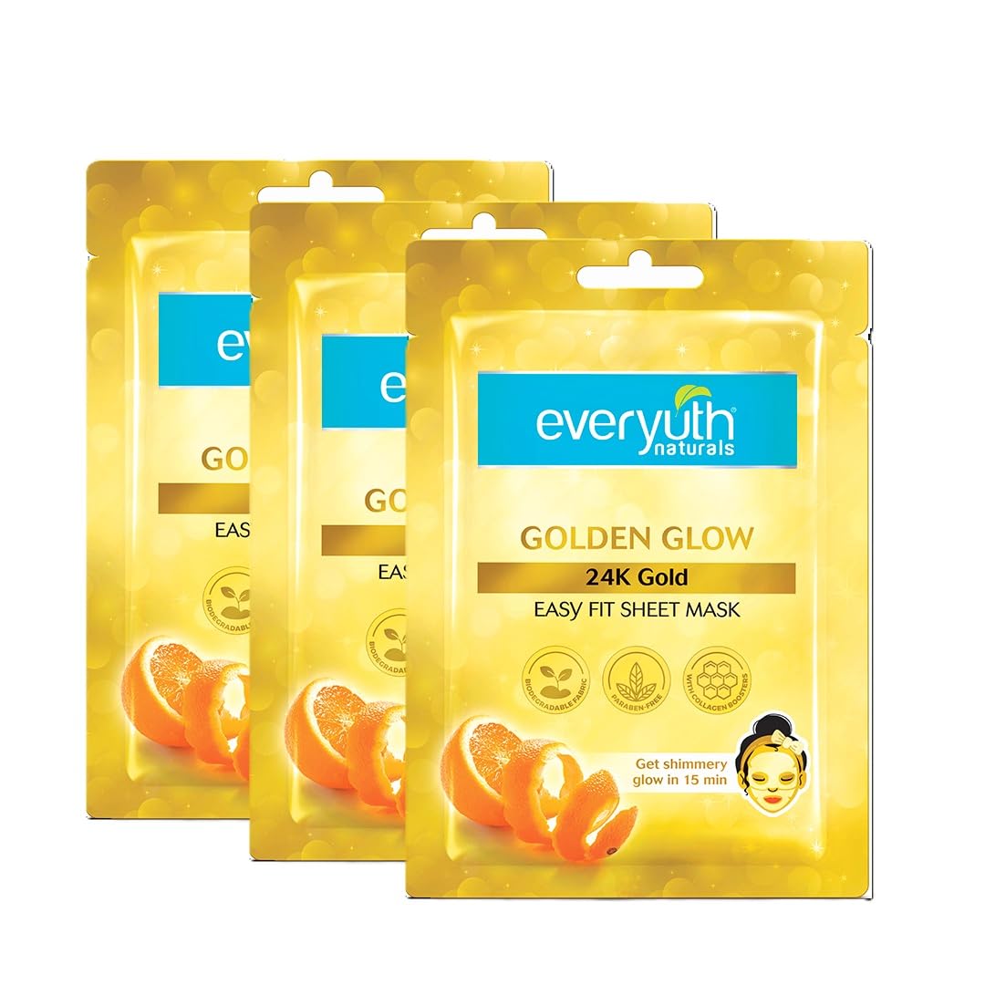 Everyuth Naturals Golden Glow 24K Gold Sheet Mask Pack of 3