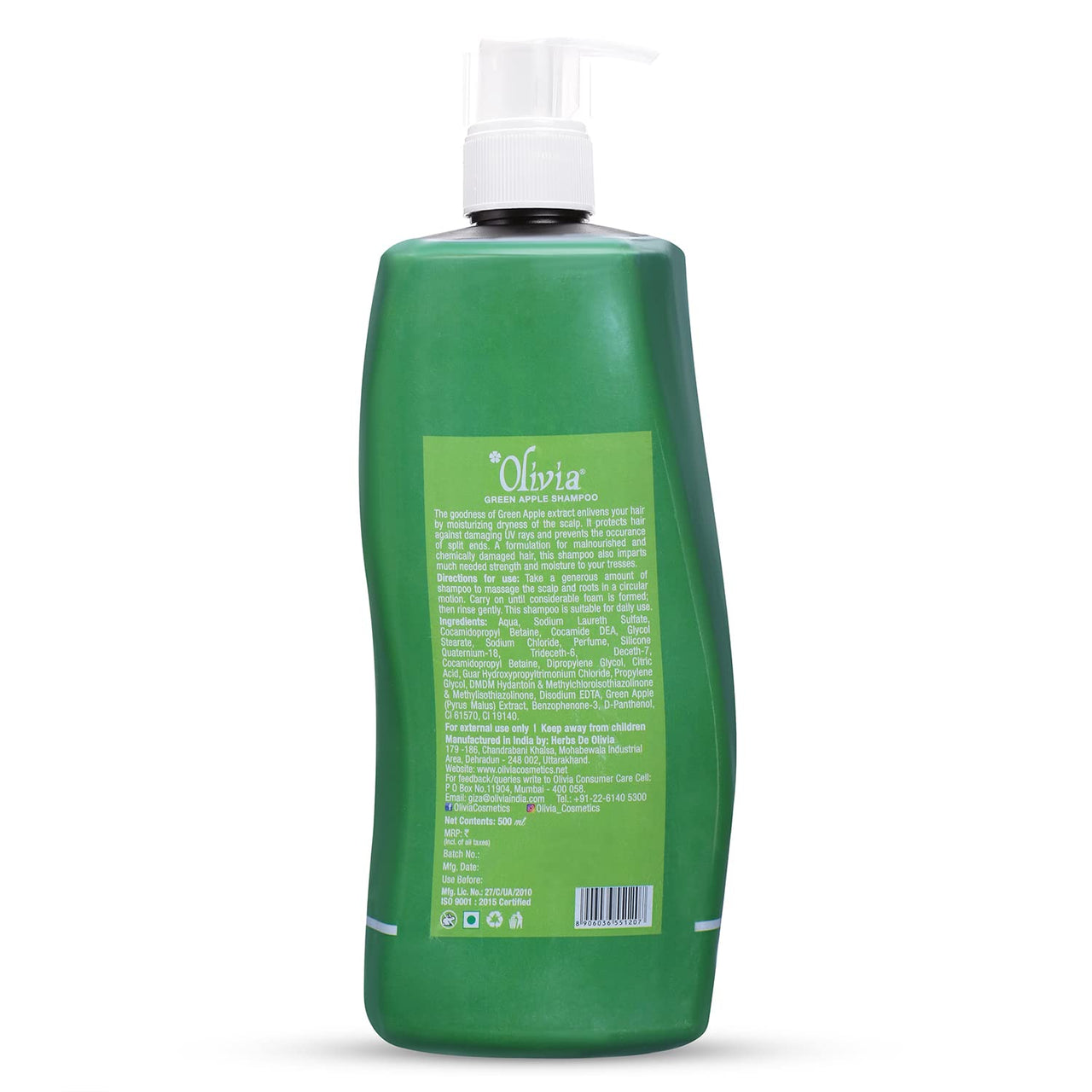 Olivia Green Apple Herbal Shampoo with Conditioner for Natural Nutrition, 500 ml, Pack of 2