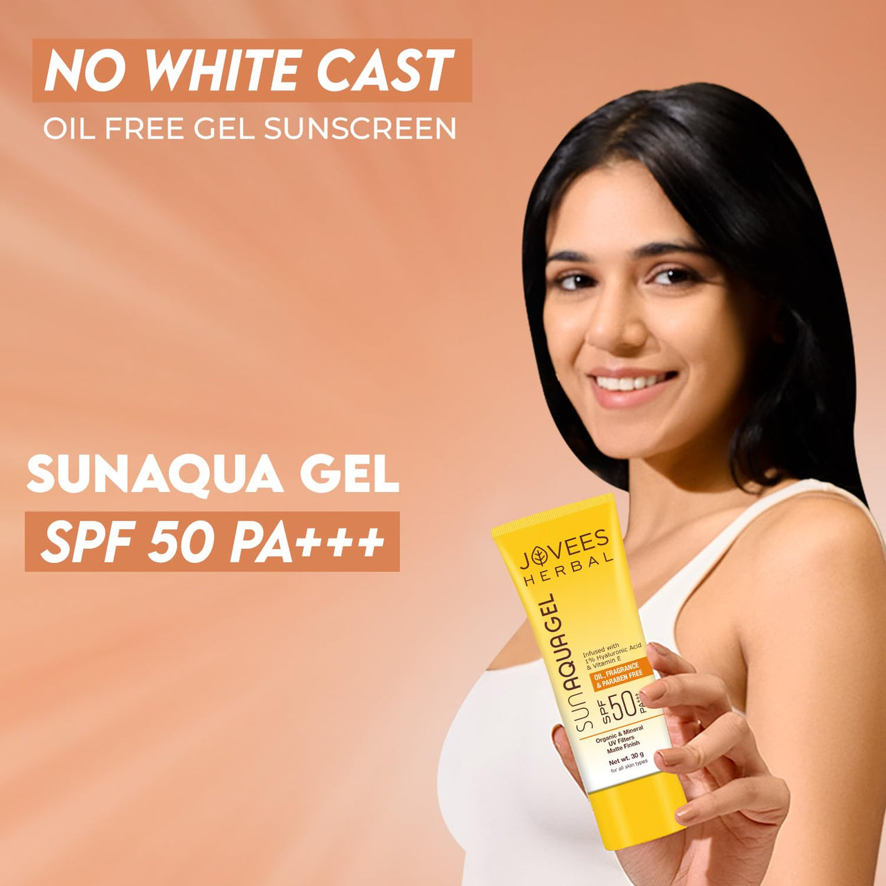 Jovees Herbal Sun Aqua Gel SPF 50 PA+++ | Lightweight, Water-Like Texture | 1% Hyaluronic Acid | Non-Greasy, No White Cast | Perfect for Oily & Combination Skin 30g