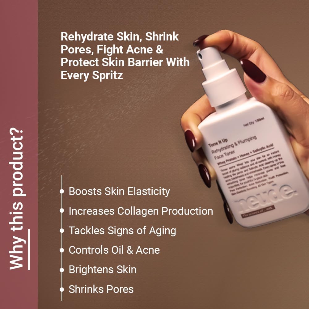 Neude Face Toner Niacinamide - 100ml with Whey Protein, Milk Peptides, 2% Salicylic Acid for Oil & Acne Free Skin, Hydrating, Fades Blemishes, Brightens & Smoothen Skin, Tightens Pores