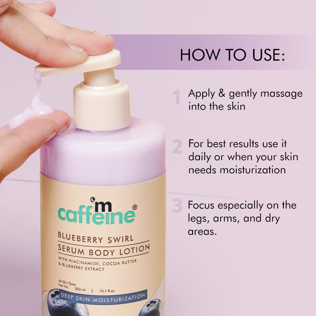 mcaffeine Blueberry Swirl Serum Body Lotion For Women And Men | Dry Skin | Lightweight Moisturizer, Non-Greasy & Non-Sticky | Body Lotion For Winter | Soft & Smooth Lotion For All Skin - 300Ml