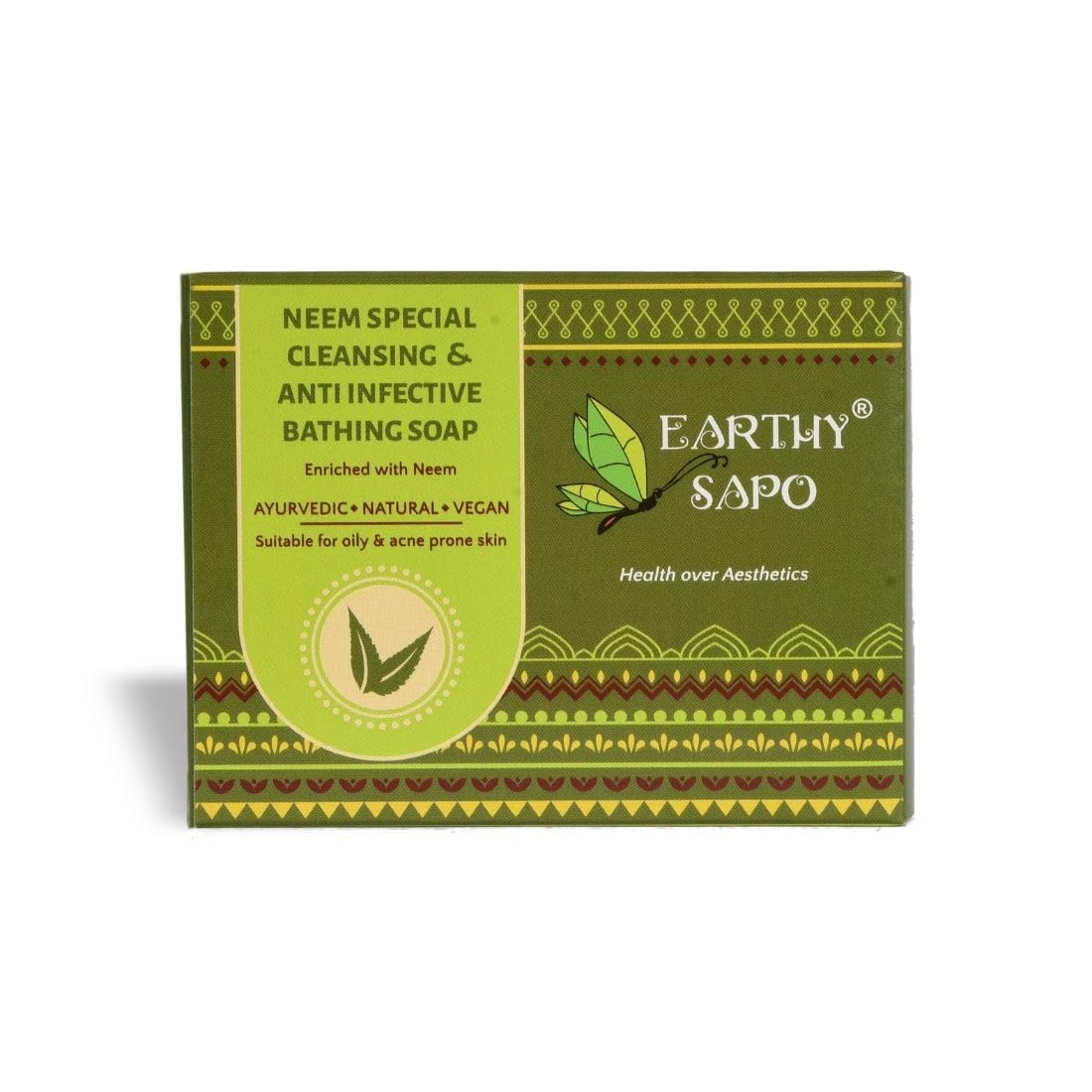 Earthy Sapo Handmade Neem Bathing Soap, 100g, Pack of 2 | Natural Cleansing Soap | Neem-Based Formula for Daily Use | Vegan, Eco-Friendly, Free from Chemicals