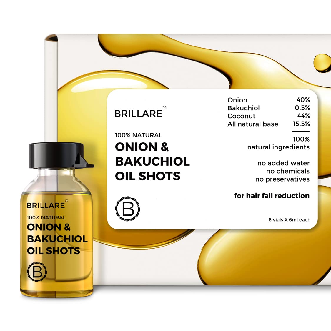 Brillare Tea Tree Hair Oil, Salicylic Acid & Coconut Hair Oil Shots & Brillare Onion Hair Oil Shots with Bakuchiol & Coconut Hair Oil | for Hair Fall Control | 100% Natural Hair Oil Combo