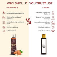 Ayouthveda Badam Taila | Pure & Natural Cold Pressed Kashmir Almond Oil | Massage Oil for Skin & Hair | Prevents Dandruff & Nourishes Hair & Scalp | Safe For Oral Use (Pack of 1, 100 ml)