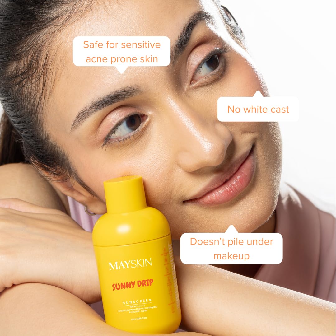 Mayskin Sunny Drip Sunscreen | SPF 50 PA++++ | Bamboo Water + Copper Tripeptide | Broad Spectrum UV Protection | Hydrates, Soothes & Repairs Sun-Stressed Skin | 3-in-1 Sunscreen, Moisturizer & Skincare Treatment | No White Cast | Dermatologist Tested | 50