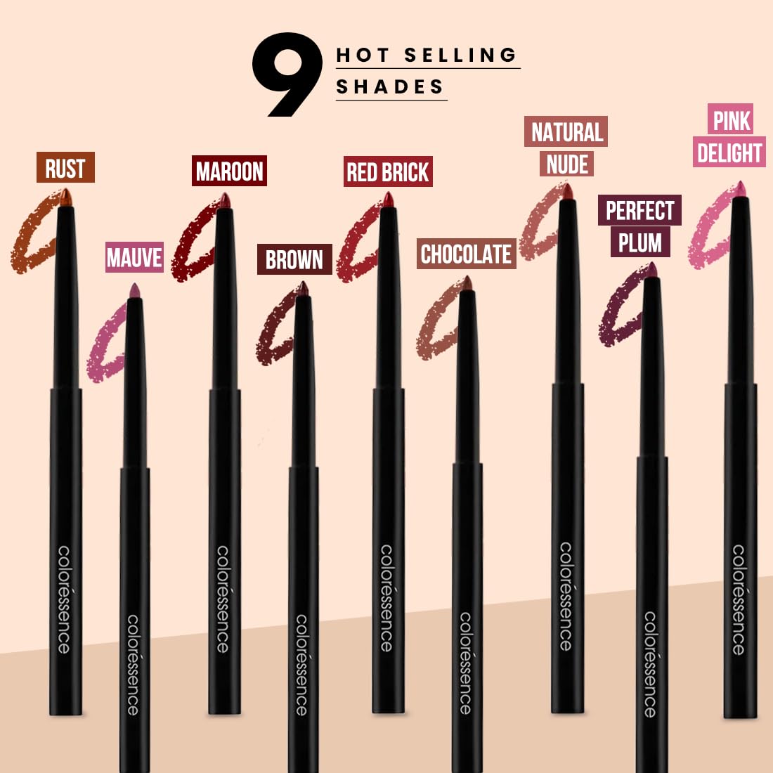 Coloressence Long Stay Waterproof Creamy Lip Liner Pencil with In-built Sharpener | Bridal Combo