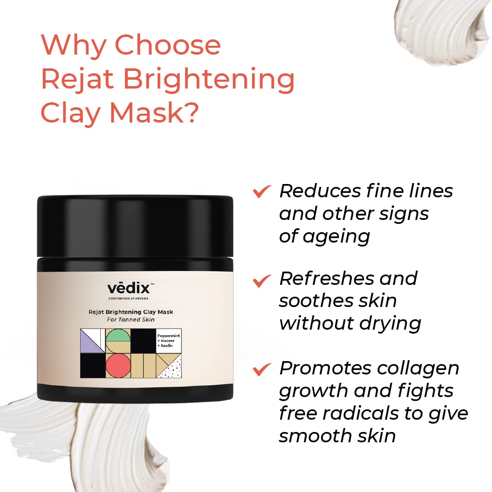 Vedix Customized Face Pack - Rejat Brightening Clay Mask For Tanned Skin With Masoor + Peppermint + Kaolin