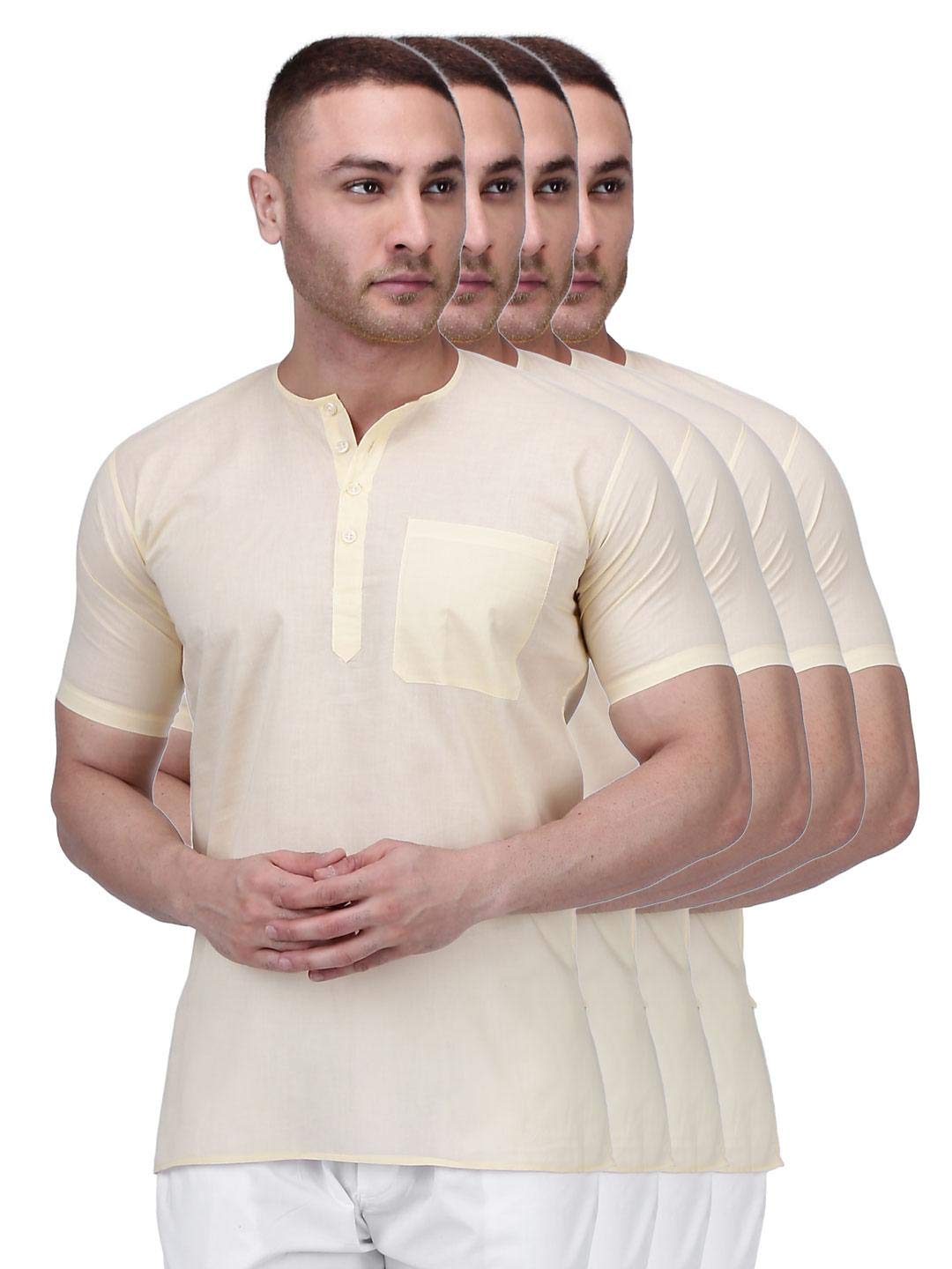Rajubhai Hargovindas Men's  White Fine Cotton Short Kurta | Pack of 4 |