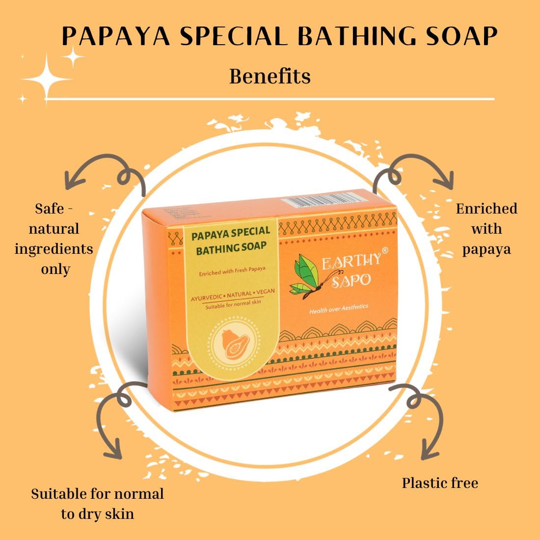 Earthy Sapo Handmade Papaya Special Bathing Soap, 100g