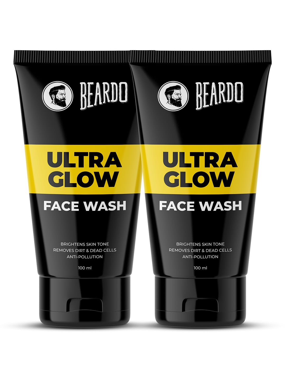 Beardo Ultraglow Face Wash for Men, (100ml x 2) | Aloe Vera Facewash that Enhances & Balances Skin Tone | Glowing & Radiant Cleanser for face with Menthol & White Lily
