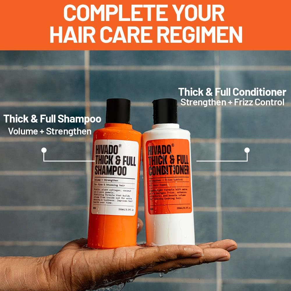 Hivado Thick and Full Conditioner for Men| Lightweight Volumizing, Black oats, Rosemary, Jojoba oil & hydrolysed silk protein, For Healthier looking hair, Sulfate Parabens Free (for men) 250 ml