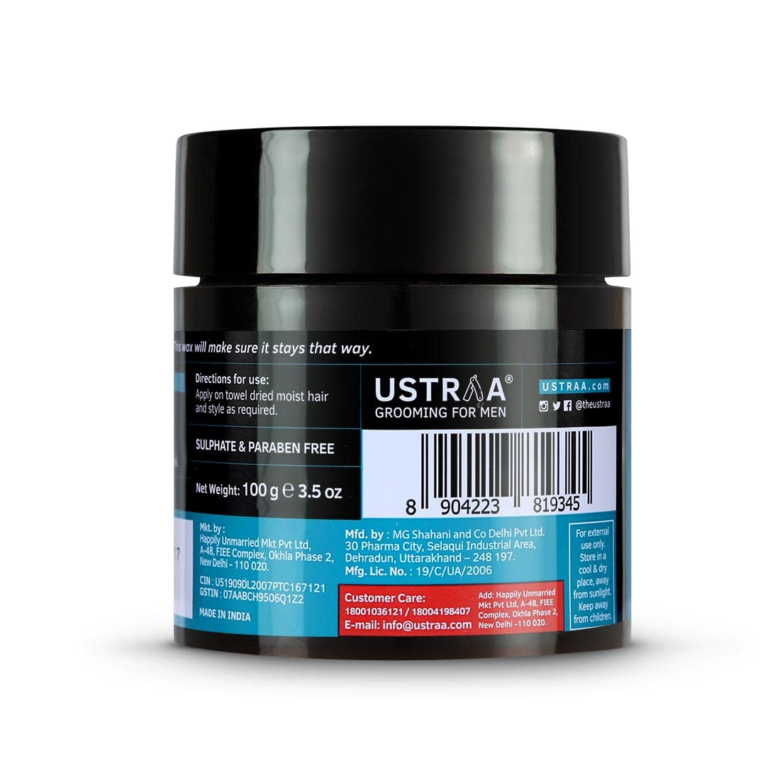 Ustraa Strong Hold Hair Wax For Men- Wet Look - 100g - Non-greasy wax, Easy-to-Wash, Strong Hold, Glossy & Shiny Finish, Wet Italian-look without harmful chemicals