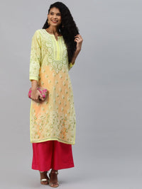 Ada Hand Embroidered Lucknowi Chikankari Straight Cotton Kurti Kurta for Women A220999 White 2XL