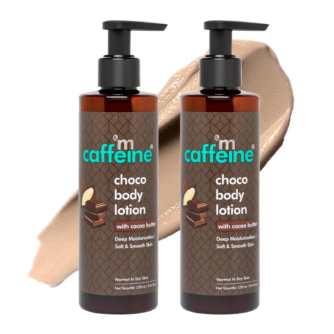 mCaffeine Deep Moisturizing Choco Body Lotion for Dry Skin (Pack of 2) | All Season Moisturizer for Body with Cocoa Butter & Shea Butter | Non-Sticky Body Lotion for Women & Men (500ml)