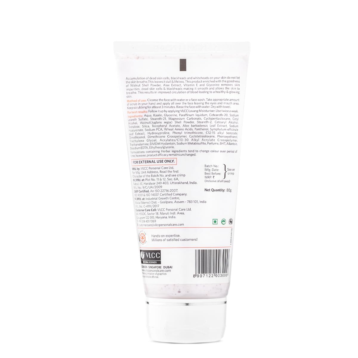 VLCC Walnut Face Scrub - 80g | Moisturizing Scrub For Mild Exfoliation | Helps Reduce Skin Damage | Soothing, Calming and Brightening Scrub | Tanning Protection Against Sun Damage.