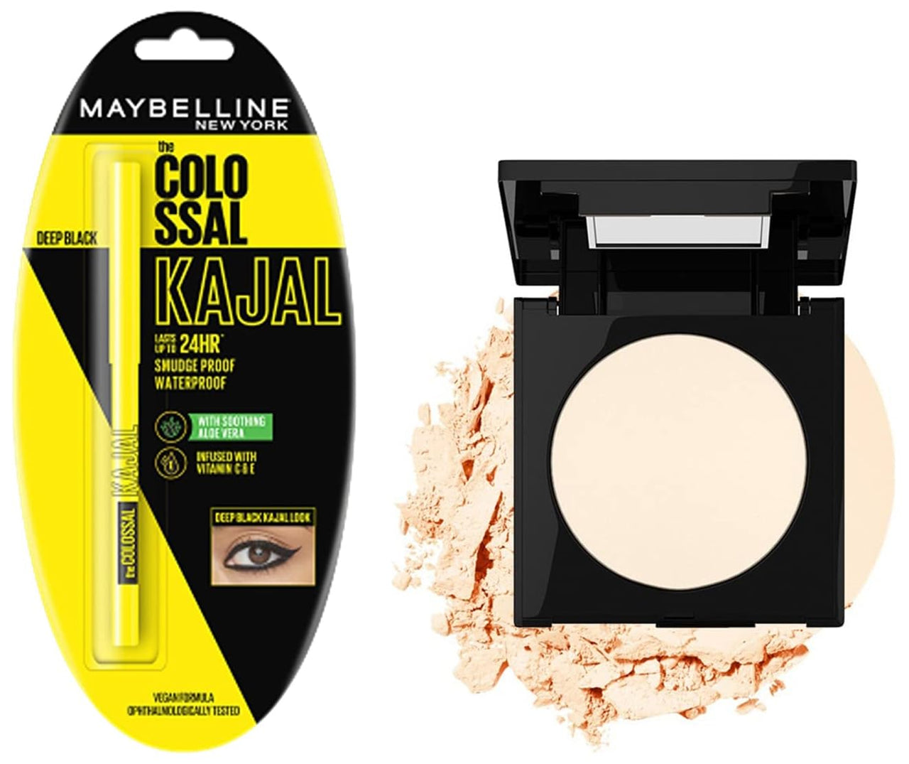 Maybelline New York Colossal Kajal, Black, 0.35G And Fit Me Matte Poreless Powder For Oily Skin, 110 Porcelain, 8.5G