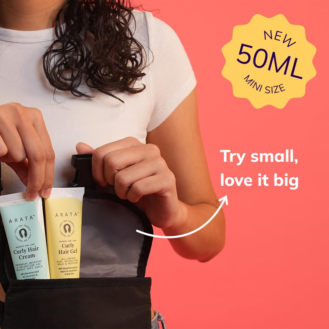 Arata Curl Styling Combo (Mini) - Curl Cream (50ml) + Gel (50ml) For Dry, Frizzy, Wavy, Curly Hair | Reduces Frizz | Moisturises, Hydrates & Defines Curls | Natural Hold | No Sulphate,Paraben,Silicone