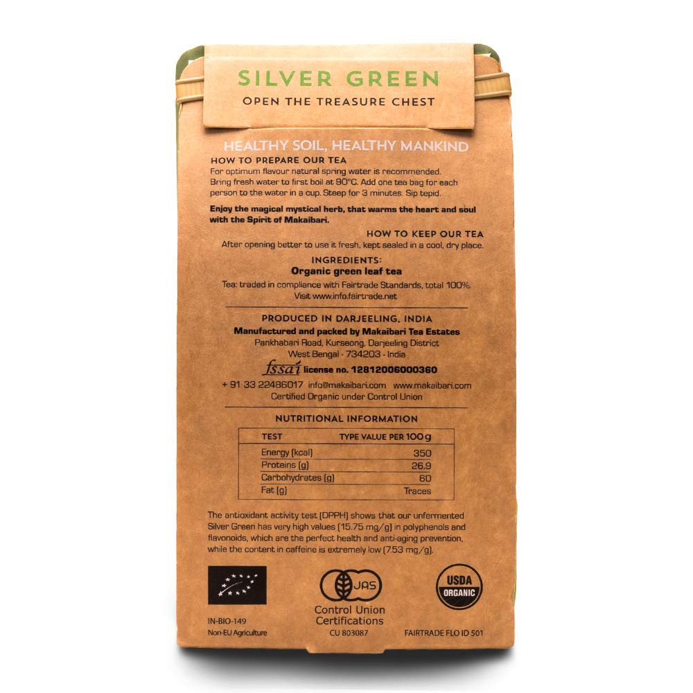 Makaibari Tea Treasures Silver Green Darjeeling Loose Long Leaf Tea | USDA Certified Premium | Anti-Oxidants, Immunity Booster | 100 Gm