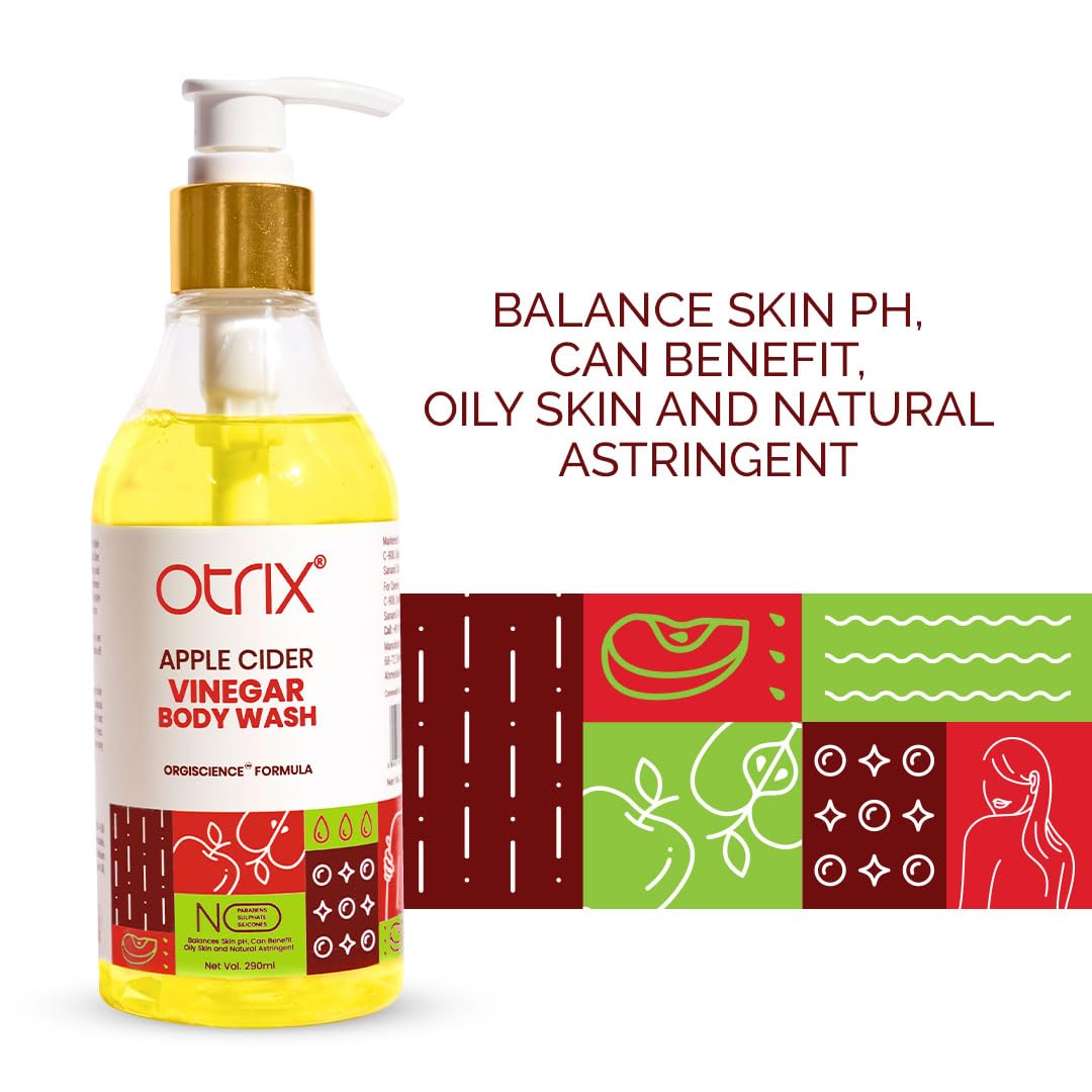 Otrix Apple Cider Vinegar Body Wash with Linoleic Acid, Purifying and Hydrating Cleanser, pH Balancing, For Men and Women, 290ml
