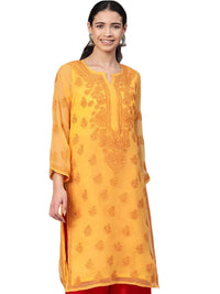 Ada Lucknowi Hand Embroidered Chikankari Women's  Georgette Kurta Kurti with Slip
