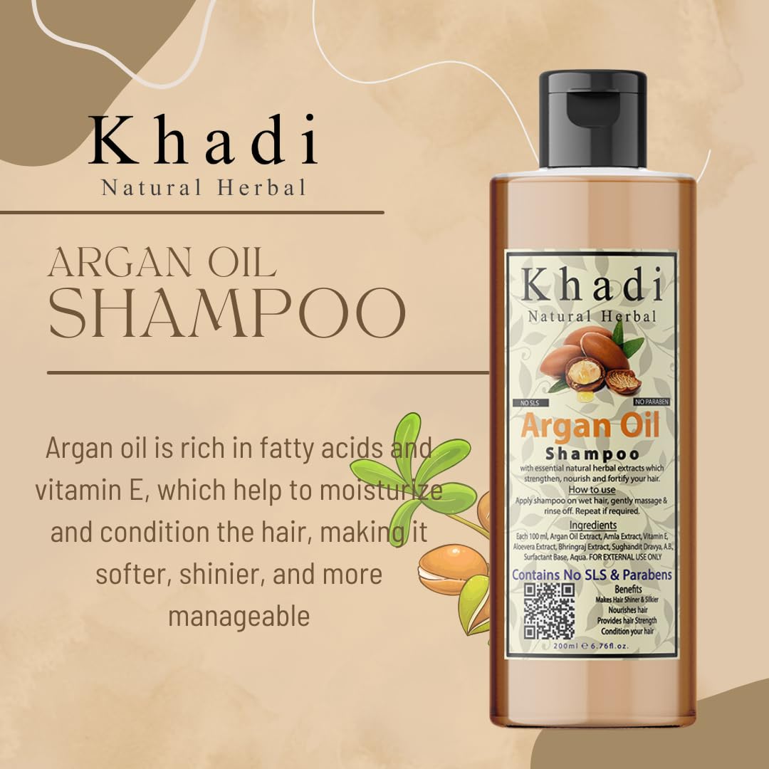 Khadi Natural Herbal Argan Shampoo And Conditioner Combo || Nourish Strengthen And Boost Hair Growth Thickness Enriched With Moroccan Organic Argan Oil Extract 200ml Each