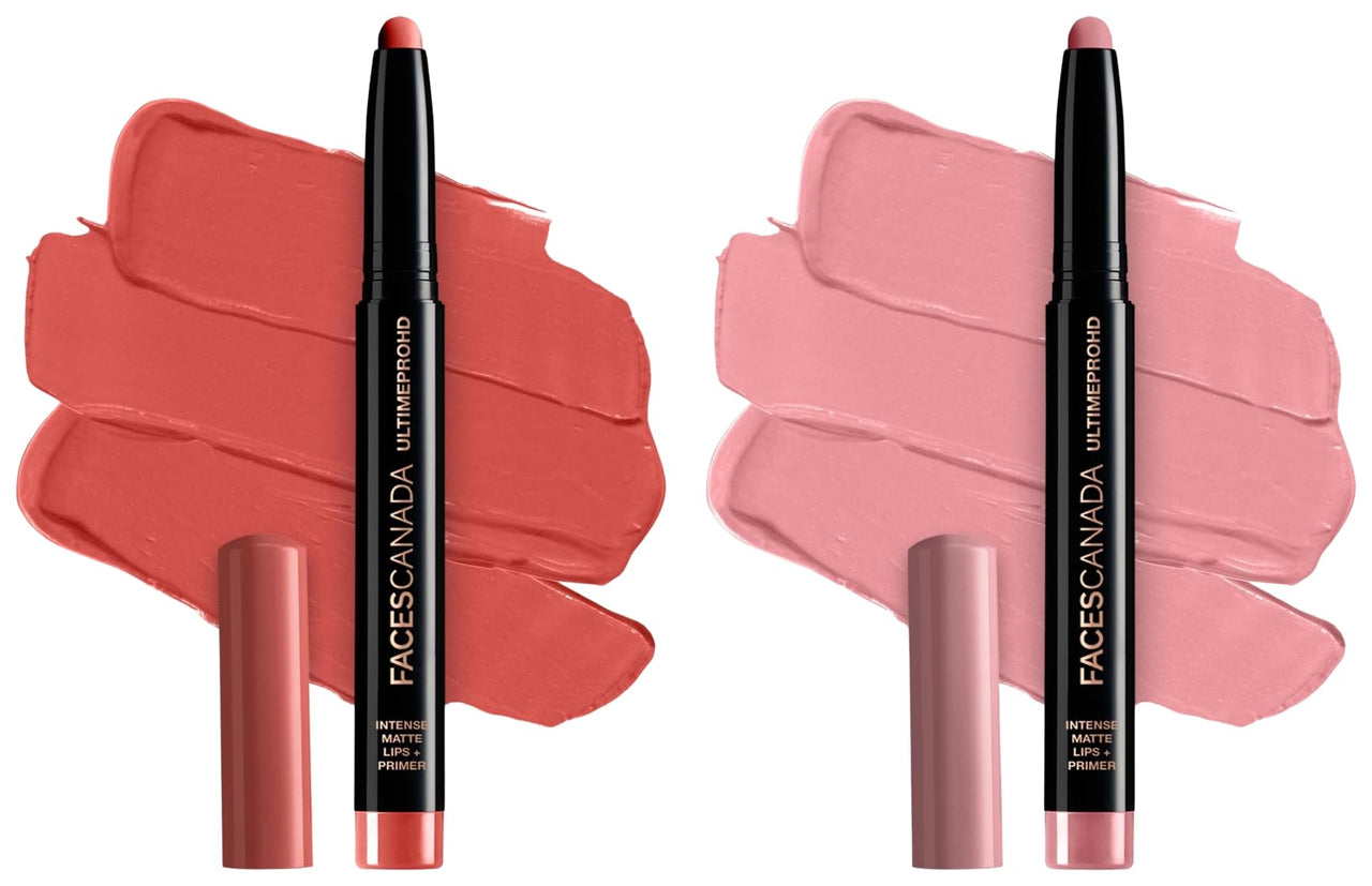 FACESCANADA Ultime Pro Hd Intense Matte Lipstick + Primer - Obsessed (Red), 1.4G & Faces Canada Ultime Pro Hd Intense Matte Lipstick + Primer - Nearly Nude (Nude), 1.4G