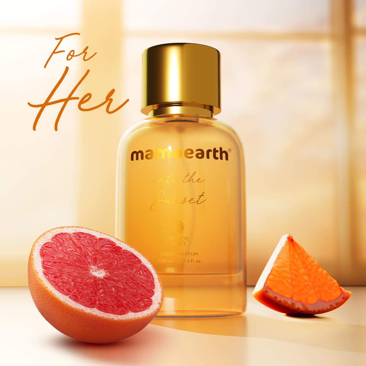 Mamaearth Into the Sunset Liquid Eau De Parfum For Women, 100ml Safe Approved, Premium Long-Lasting, Blend Of Exotic Ingredients Wwith Grapefruit,Tangerine & Peony Notes, Fresh Fruity
