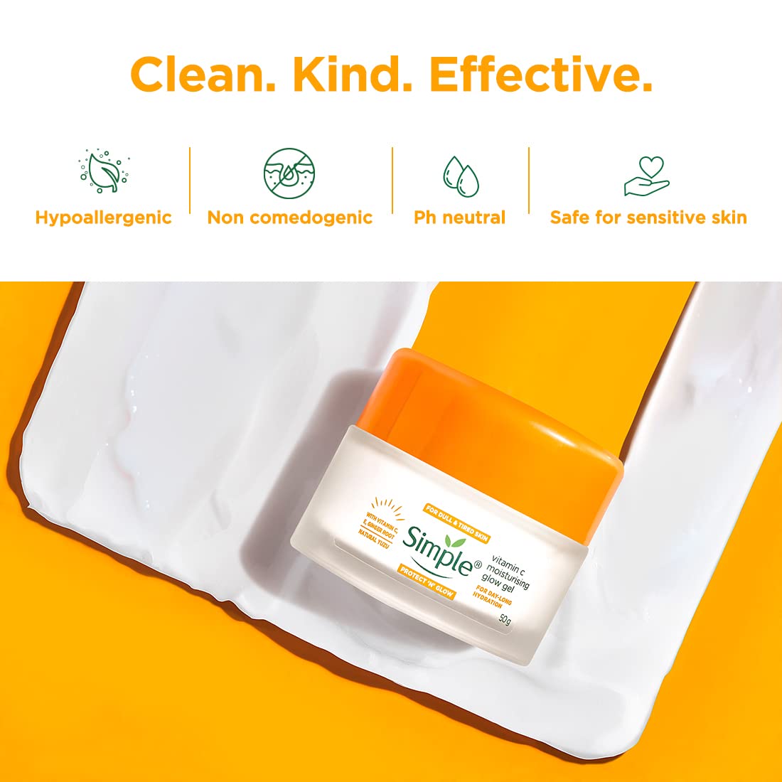 Simple Protect N Glow Vitamin C Moisturising Glow Gel| With Yuzu Lemon| For all Skin Types| No Colour, Perfume| No Harsh Chemicals & Parabens| Tested on Sensitive Skin, 40g