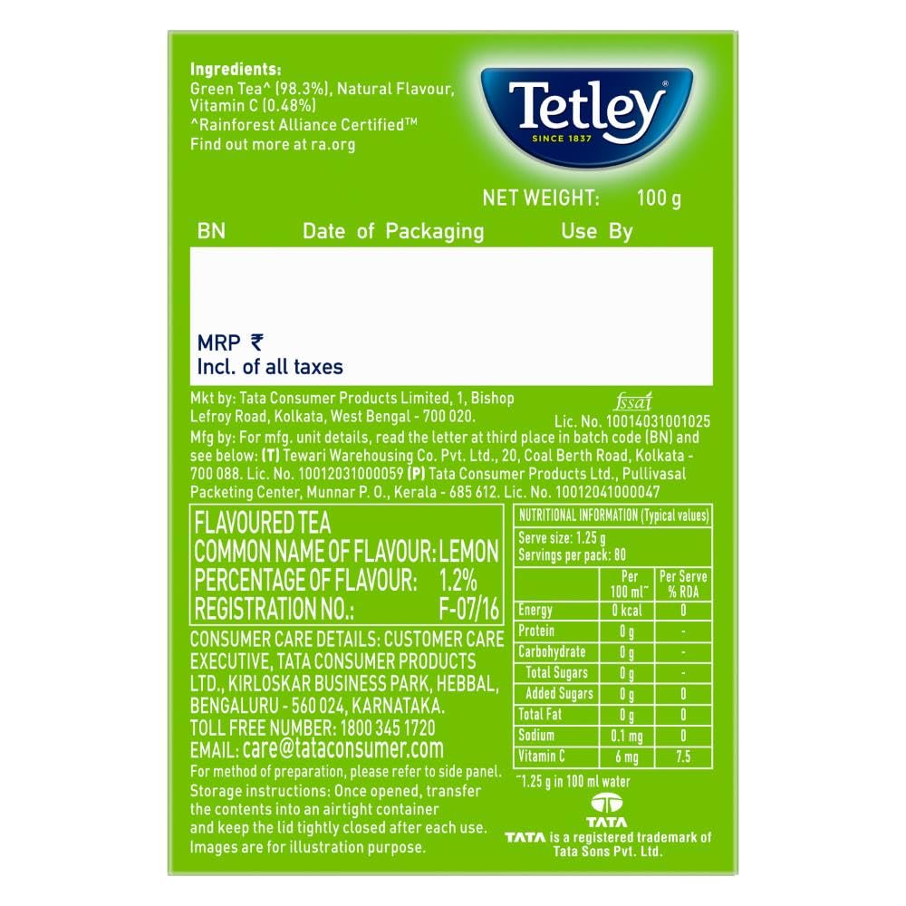 Tetley Loose Green Tea Leaves 100g, Lemon Flavour, Immune With Added Vitamin C, Makes 80 Cups, Long Leaf Tea, 5X Antioxidants As An Apple