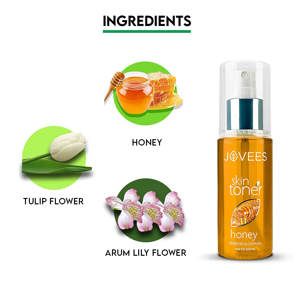 JOVEES Herbal Honey Toner for Hydrate and Glowing skin | Pore Tightening & Brightening Toner | Face Mist For Normal to Dry Skin | Paraben, Alcohol And Chemical Free- 200ml