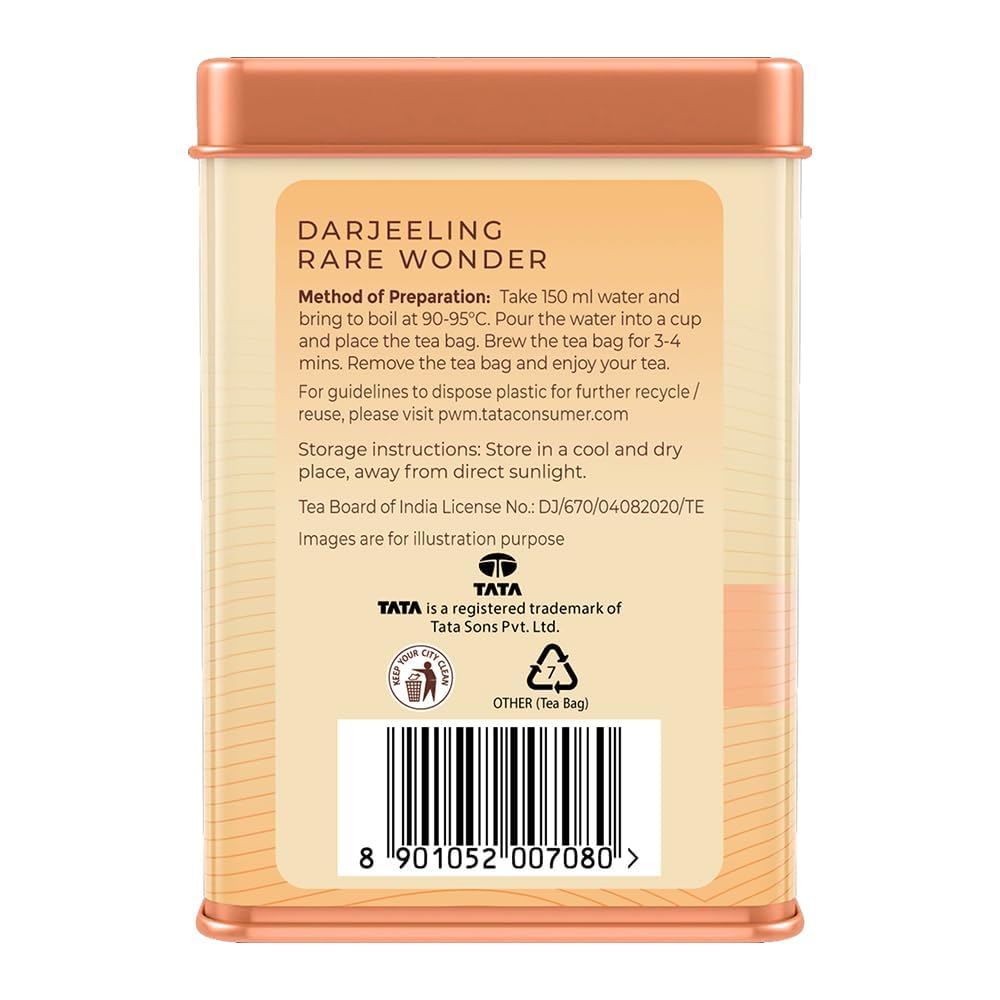 1868 by TATA Tea Darjeeling Rare Wonder Pyramid Tea Bags (15 Count), Pure Darjeeling Black Tea, Hand Rolled, Second Flush, Muscatel Flavour, From House of TATA