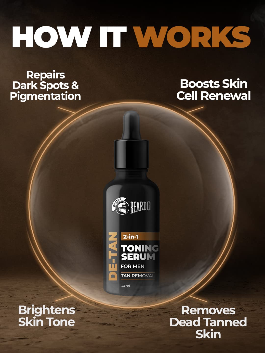 Beardo 2-in-1 Detan Serum + Toner For Men, 30ml | Face Serum For Men | De tan Serum with AHA & Plant Collagen | Brightens Complexion, Removes Dead Skin
