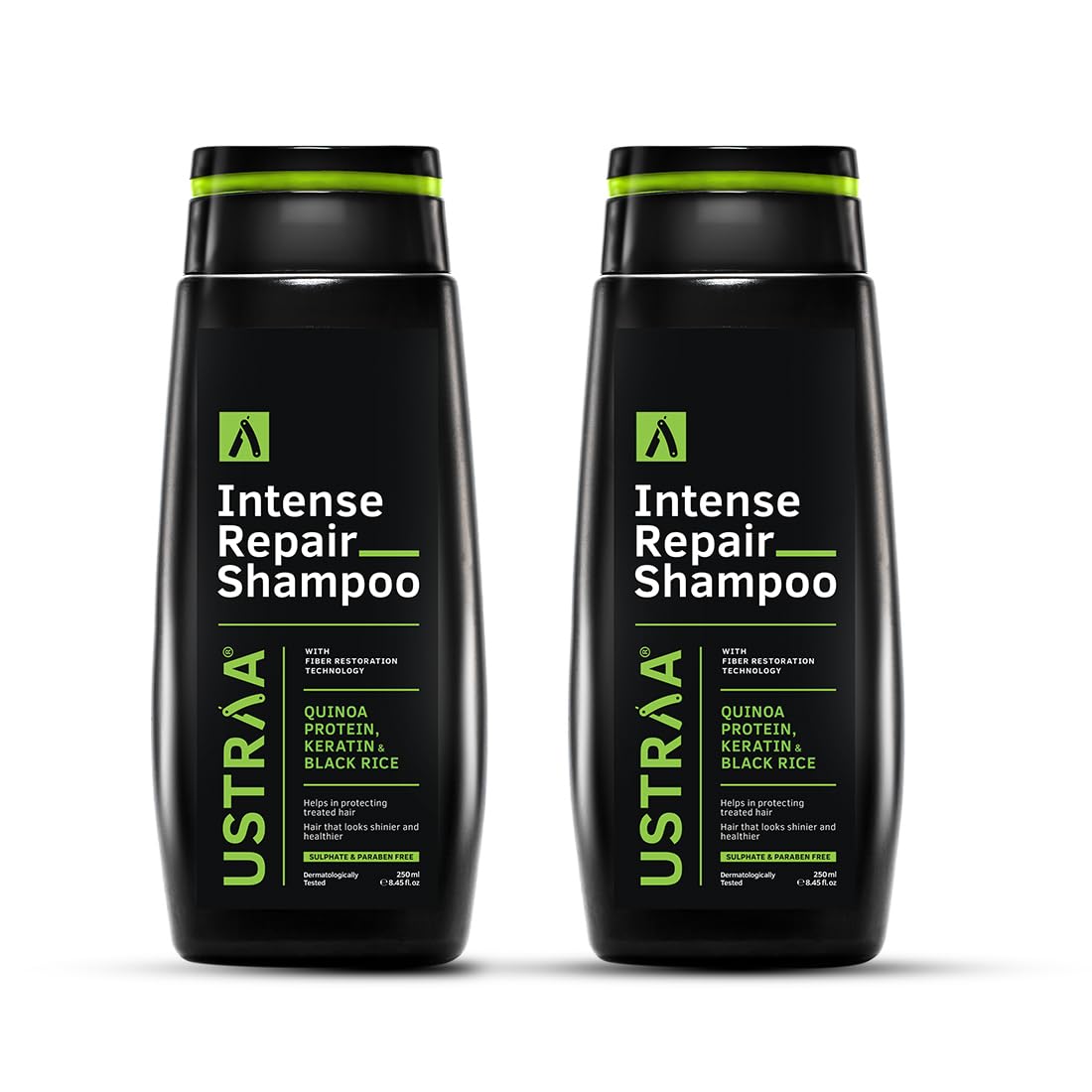 Ustraa Intense Repair Shampoo - 250 ml - Set of 2 | Fiber Restoration Technology | Helps Protect & Restore Hair Bonds | with Black Rice, Quinoa Extracts & Keratin | No SLS, No Paraben