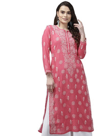 Ada Hand Embroidered New Lucknowi Chikankari Chanderi Kurta Kurti for Women A411175