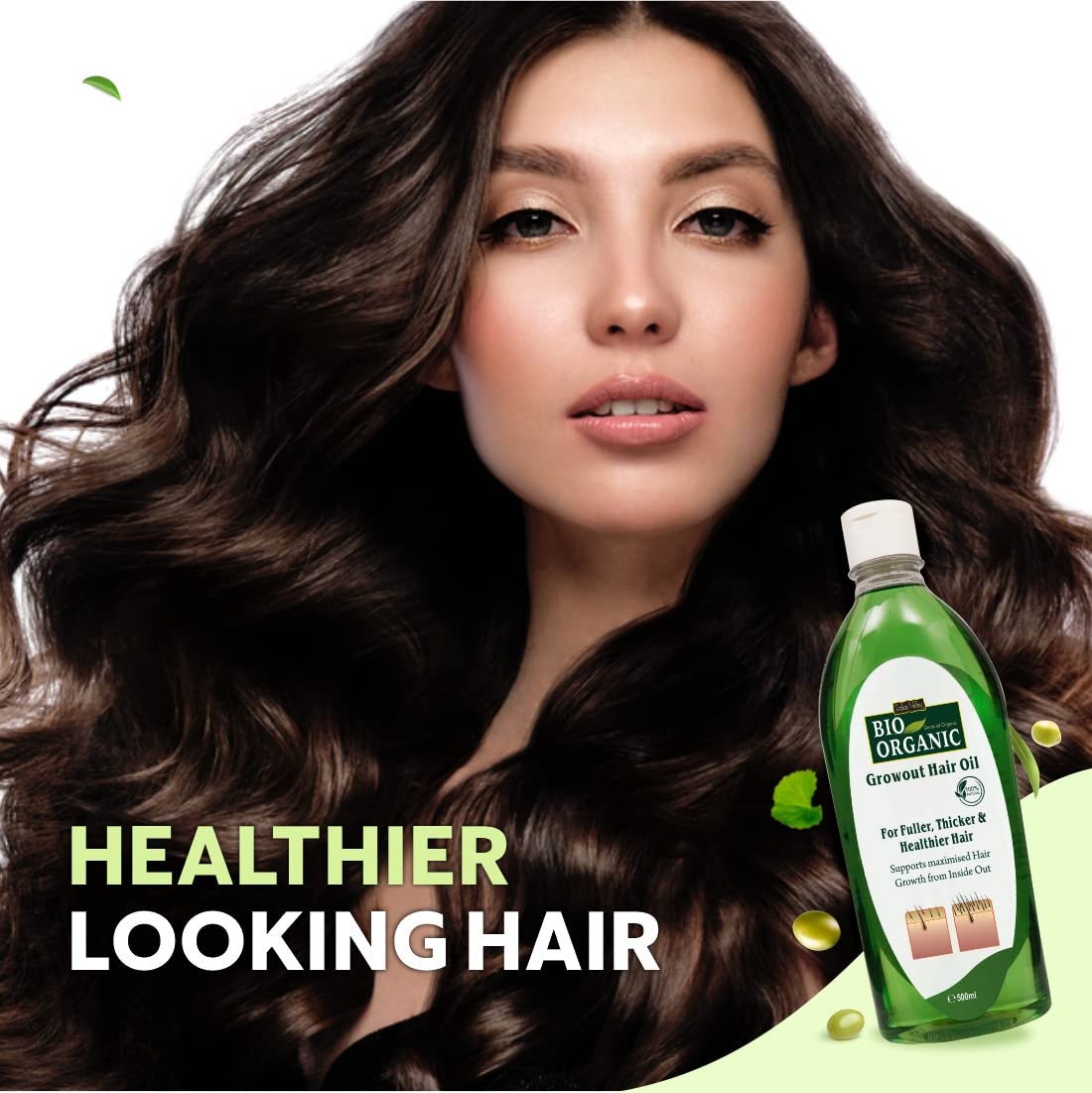 INDUS VALLEY Bio Organic Growout Hair Oil for Hair Growth 100% Organic and vegan that combats dandruff, flaky scalp, frizz and split ends -500ml