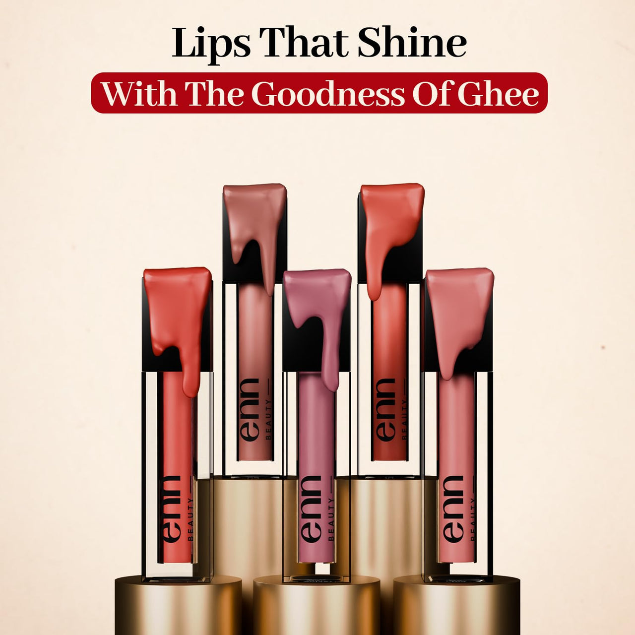 ENN Long Lasting Semi Matte Nourishing Soft Liquid Lipsticks Kit With 12 Hour Coverage | Transfer proof Highly Pigmented Godness of Natural Ingredients of Ghee | Vitamin-E | Argan Oil | Pack Of 5 Perfect Nudes
