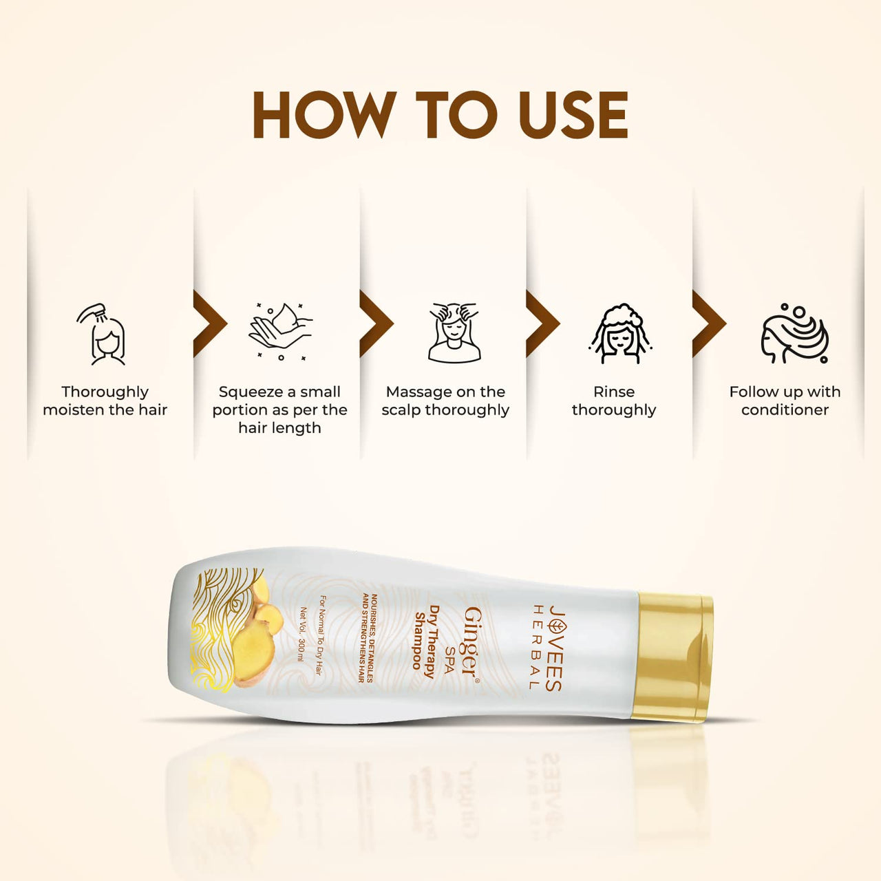 Jovees Herbal Ginger Spa Dry Therapy Shampoo | Nourishes, Detangles and Strengthens Hair | For Normal to Dry Hair 300ml