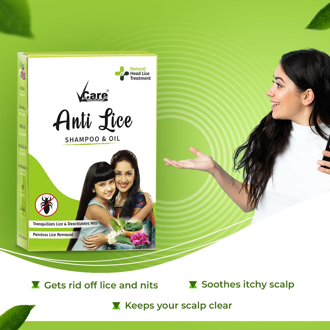 Vcare Anti Lice Shampoo and Oil Combo (Pack of 2), Removes Lice and Nits | Lice Treatment | Head Lice | Lice Egg Removal- 90ml